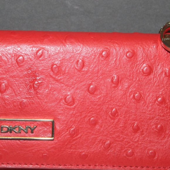 New DKNY Lipstick RED Ostrich Embossed Continental Wallet - Picture 3 of 9